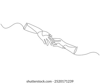 Continuous one line drawing of hands holding each other. One line drawing illustration of international charity day. Helping hand, Gesture, Help and hope concept line art. Editable outline