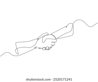 Continuous one line drawing of hands holding each other. One line drawing illustration of international charity day. Helping hand, Gesture, Help and hope concept line art. Editable outline