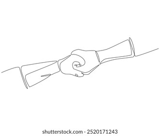 Continuous one line drawing of hands holding each other. One line drawing illustration of international charity day. Helping hand, Gesture, Help and hope concept line art. Editable outline