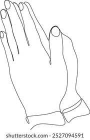 Continuous one line drawing of hands folded in prayer, line art vector illustration. Hand drawn