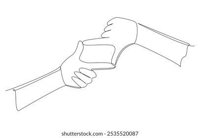 Continuous one line drawing of hands making frame gesture, planning and vision concept, single line art.