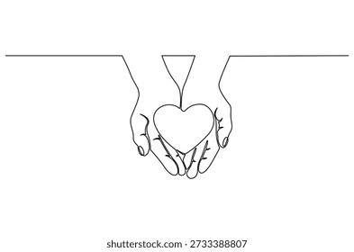 Dibujo continuo de una línea de manos sosteniendo un corazón. Ilustración de dibujo de una sola línea de corazón en conjunto de iconos de mano. Arte vectorial de concepto del día de San Valentín. ilustración de la línea de Doodle.