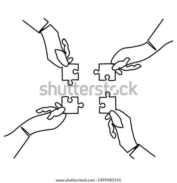 Continuous One Line Drawing Hands Holding People Business