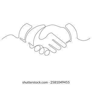 Continuous one line drawing of handshake. Single line drawing illustration of two businessman. Handshake concept vector art. Doodle line illustration.
