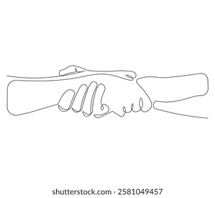 Continuous one line drawing of handshake. Single line drawing illustration of two businessman. Handshake concept vector art. Doodle line illustration.
