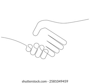 Continuous one line drawing of handshake. Single line drawing illustration of two businessman. Handshake concept vector art. Doodle line illustration.
