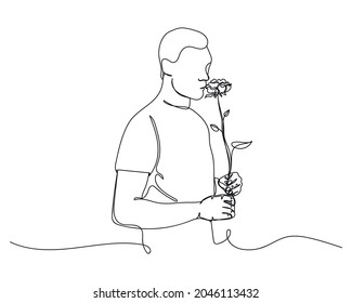 Dibujo continuo de una línea del hermoso concepto del día de la mujer de la flor del hombre en la silueta sobre un fondo blanco. Linear estilizado.Minimalista.