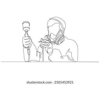 Dibujo continuo de una línea de handyman usando pulverizador de pintura. Ilustración de dibujo de una línea de pistola de aerógrafo. Proyecto de construcción, diseño de Vector de concepto de renovación del hogar. Esquema editable
