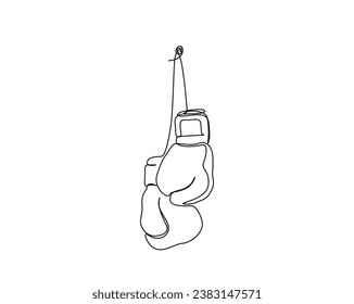 Continuous one line drawing of hanging boxing gloves. A Boxing gloves single line vector illustration.