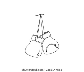Continuous one line drawing of hanging boxing gloves. A Boxing gloves single line vector illustration.