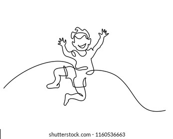 Continuous one line drawing. Happy boy jumping. Vector illustration. Concept for logo, card, banner, poster flyer