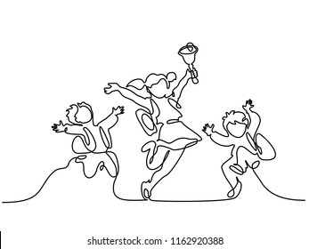 Continuous One Line Drawing Happy Children Stock Vector (Royalty Free ...