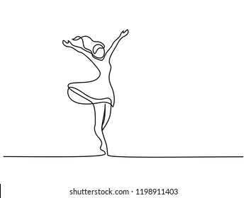 Continuous one line drawing. Happy woman stretching. Vector illustration