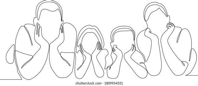 Continuous one line drawing. Happy family father and mother with children