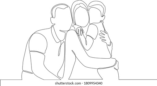 Continuous one line drawing. Happy family father and mother with children