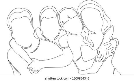 Continuous one line drawing. Happy family father and mother with children