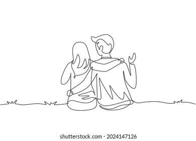 Kontinuierliche Zeichnung einer Linie Happy Familie. Paar in Beziehung in der Liebe. Mann umarmt seine Partnerin. Intimität feiert Hochzeitstag. Vektorgrafik-Illustration mit Einzelzeilenzeichnung