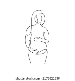 continuous one line drawing of happy pregnant woman editable hand drawn line art vector design