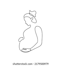 continuous one line drawing of happy pregnant woman editable hand drawn line art vector design
