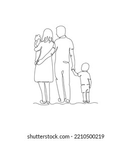 Continuous one line drawing of happy family