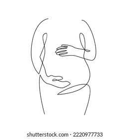 kontinuierliche Zeichnung einer glücklichen schwangeren Frau, bearbeitbare, handgezeichnete Linie, Vektordesign
