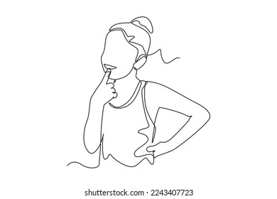 Continuous one line drawing happy girl showing her mouth. Kids body parts anatomy concept. Single line draw design vector graphic illustration.