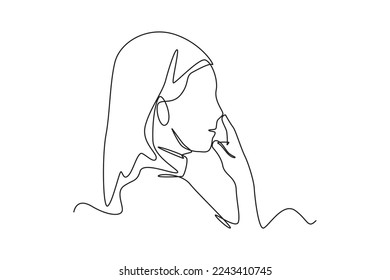 Continuous one line drawing happy girl showing her nose. Kids body parts anatomy concept. Single line draw design vector graphic illustration.