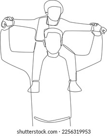 Continuous one line drawing happy father and son portrait style. Family concept. Single line draw design vector graphic illustration.