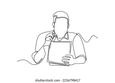 Continuous one line drawing happy businessman keep learning and growing. Personal growth concept. Single line draw design vector graphic illustration.