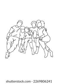 Continuous one line drawing of happy family. Vector illustration.