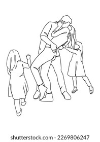 Continuous one line drawing of happy family. Vector illustration.