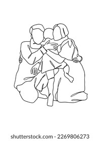 Continuous one line drawing of happy family. Vector illustration.