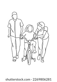 Continuous one line drawing of happy family. Vector illustration.