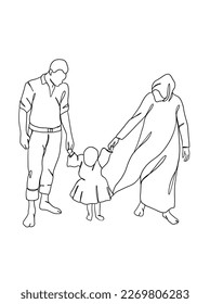 Continuous one line drawing of happy family. Vector illustration.