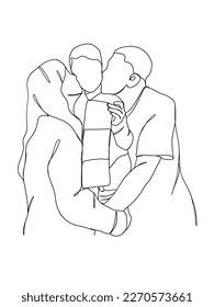 Kontinuierliche Zeichnung einer glücklichen Familie. Vektorgrafik.