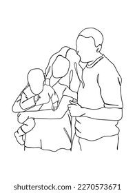 Continuous one line drawing of happy family. Vector illustration.