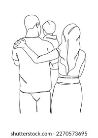 Continuous one line drawing of happy family. Vector illustration.
