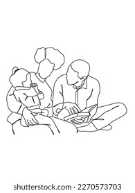 Continuous one line drawing of happy family. Vector illustration.