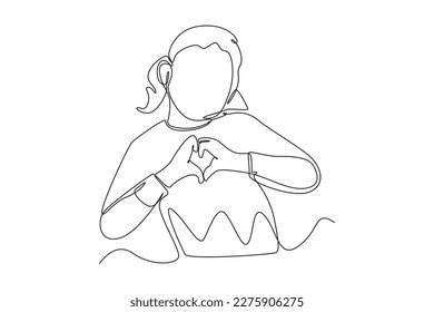 Continuous one line drawing happy gives love gesture. Happy Children's Day concept. Single line draw design vector graphic illustration.