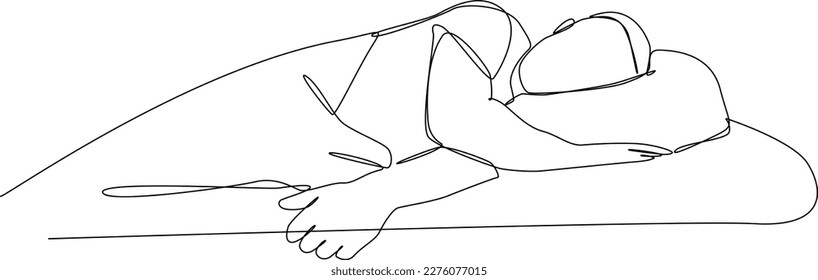 Continuous one line drawing happy man sleep regularly  Concept home health care activities  Single line draw design vector graphic illustration 