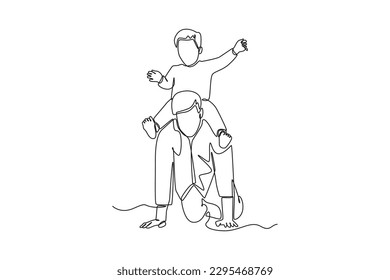 Continuous one line drawing of happy boy playing with his father. Happy father's day concept. Single line draw design vector graphic illustration.