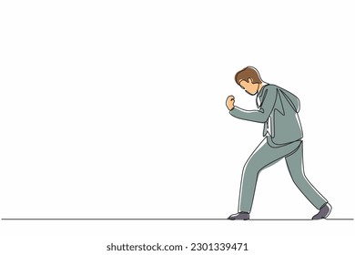Continuous one line drawing happy businessman bow and do the gesture yes. Office worker celebrate success of company project. Successful victory. Single line draw design vector graphic illustration