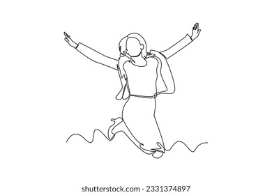 Continuous one line drawing of Happy free people flying, floating and jumping in air. Freedom concept. Doodle vector illustration in simple linear style.  - Shutterstock ID 2331374897
