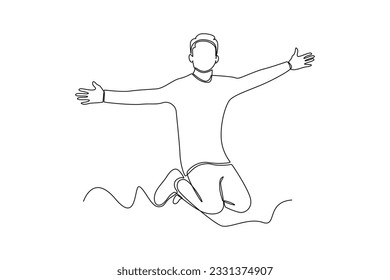 Continuous one line drawing of Happy free people flying, floating and jumping in air. Freedom concept. Doodle vector illustration in simple linear style. 