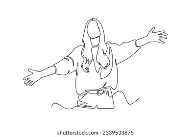 Continuous one line drawing of happy people group, welcoming and applauding concept. Doodle vector illustration in simple linear style. 