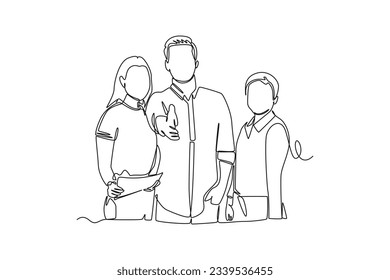 Continuous one line drawing of happy people group, welcoming and applauding concept. Doodle vector illustration in simple linear style. 