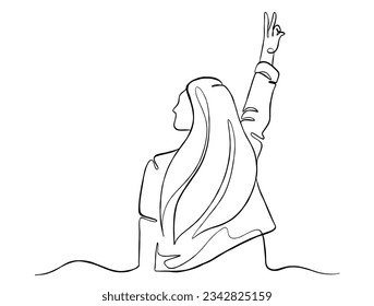 Dibujo continuo de una línea de ilustración de mujer feliz. Ilustración vectorial.
