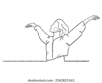 Dibujo continuo de una línea de ilustración de mujer feliz. Ilustración vectorial.