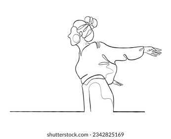 Continuous one line drawing of happy woman illustration. Vector illustration.