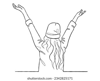 Continuous one line drawing of happy woman illustration. Vector illustration.